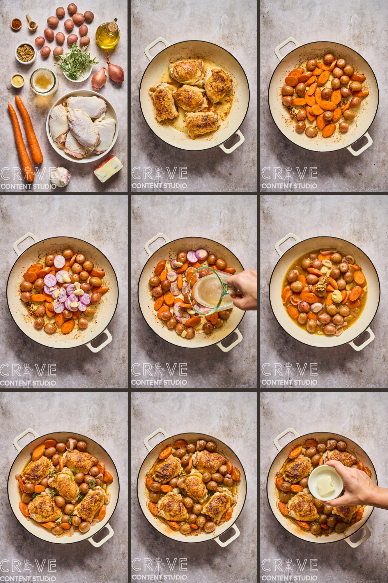 Beer-Braised Dijon Chicken with Roasted Potatoes and Carrots