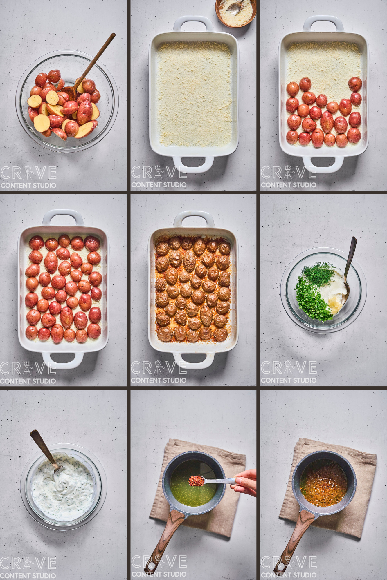 Crispy Parmesan Potatoes with Herby Yogurt and Chili Oil