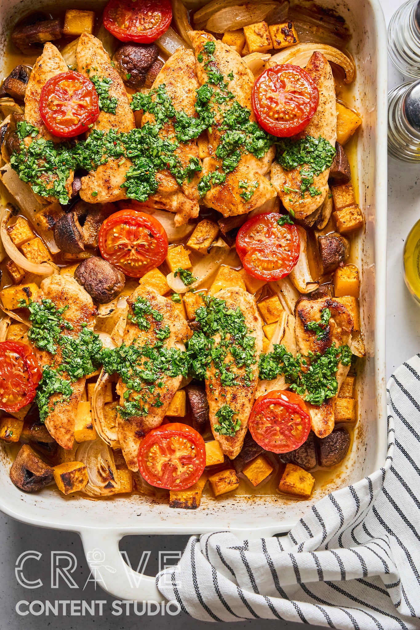 Baked Chicken & Veggies with Hot Honey Chimichurri
