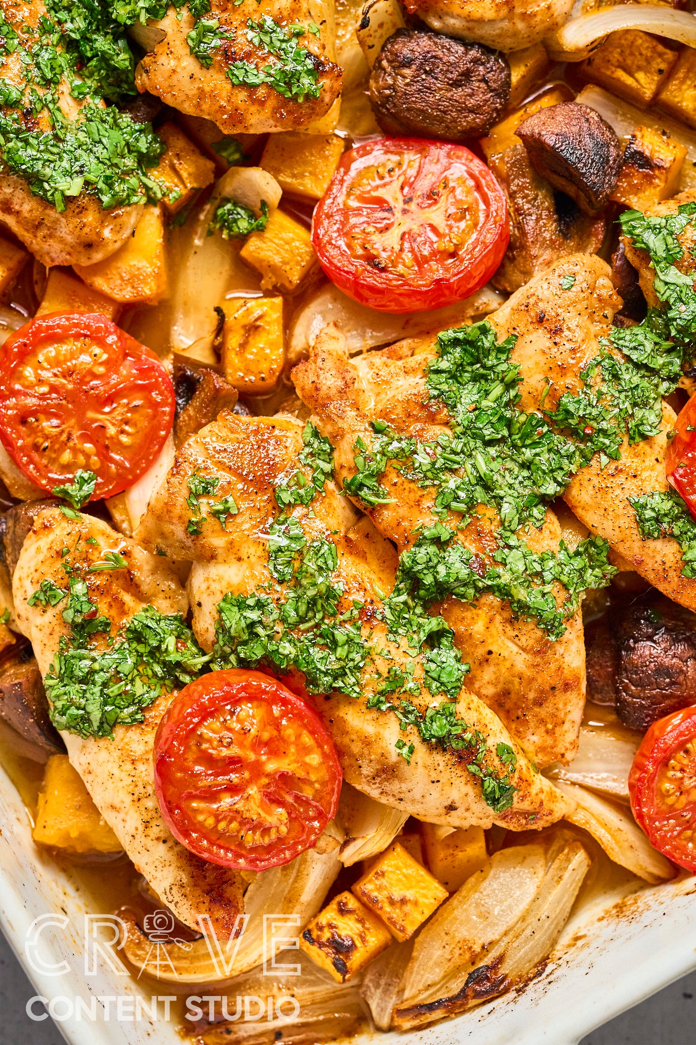 Baked Chicken & Veggies with Hot Honey Chimichurri