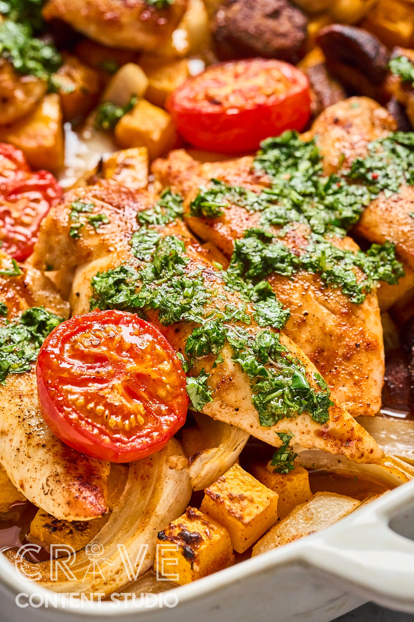 Baked Chicken & Veggies with Hot Honey Chimichurri
