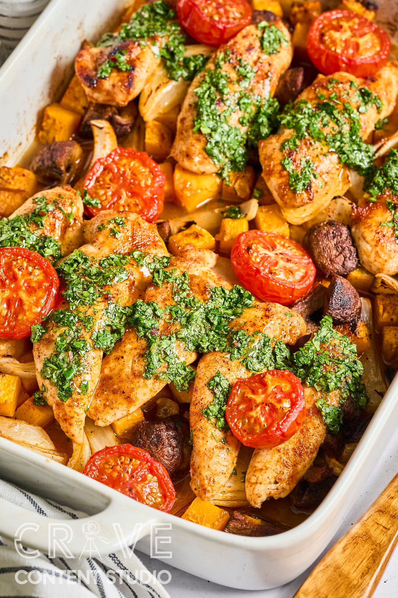 Baked Chicken & Veggies with Hot Honey Chimichurri