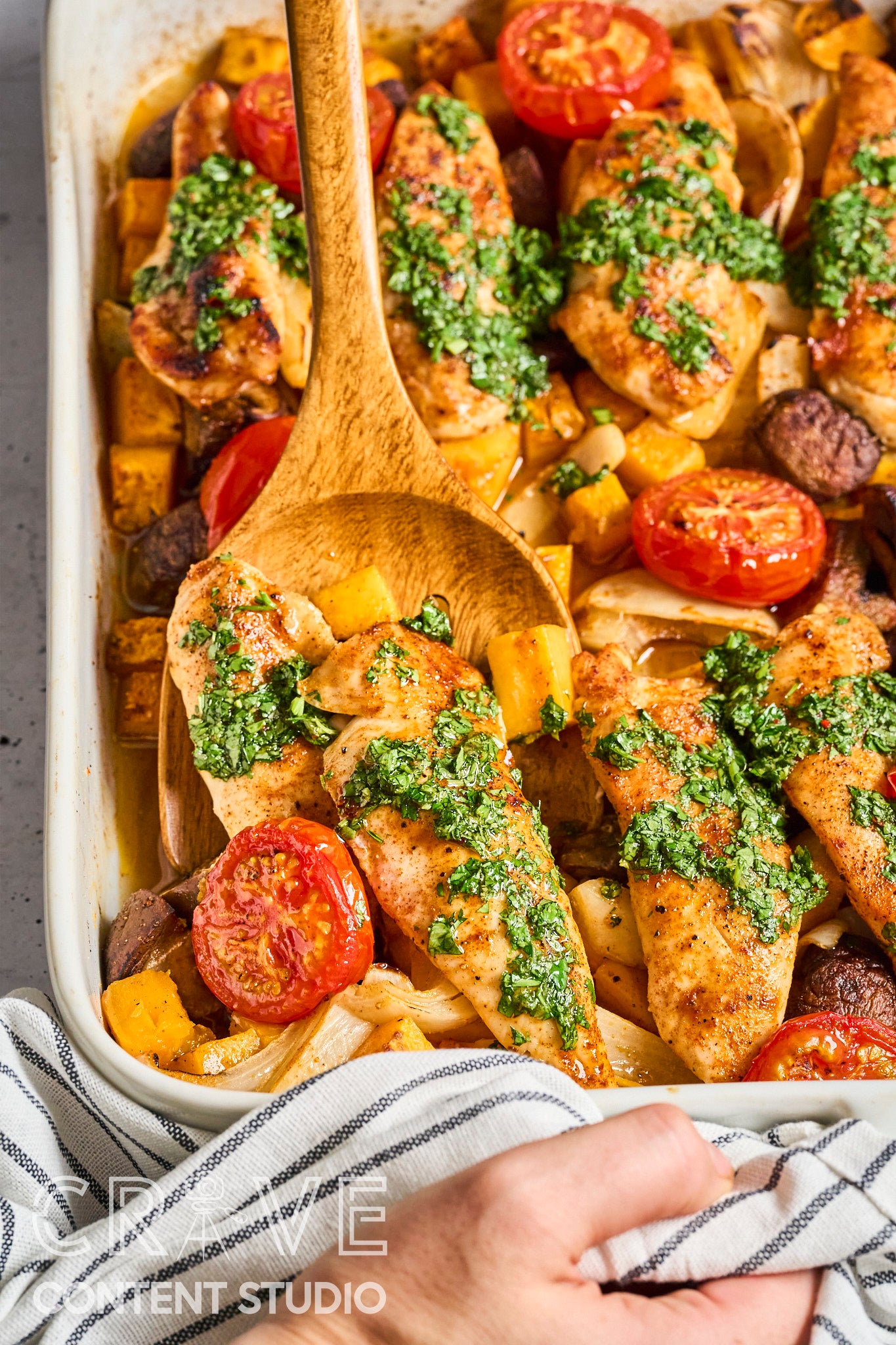 Baked Chicken & Veggies with Hot Honey Chimichurri