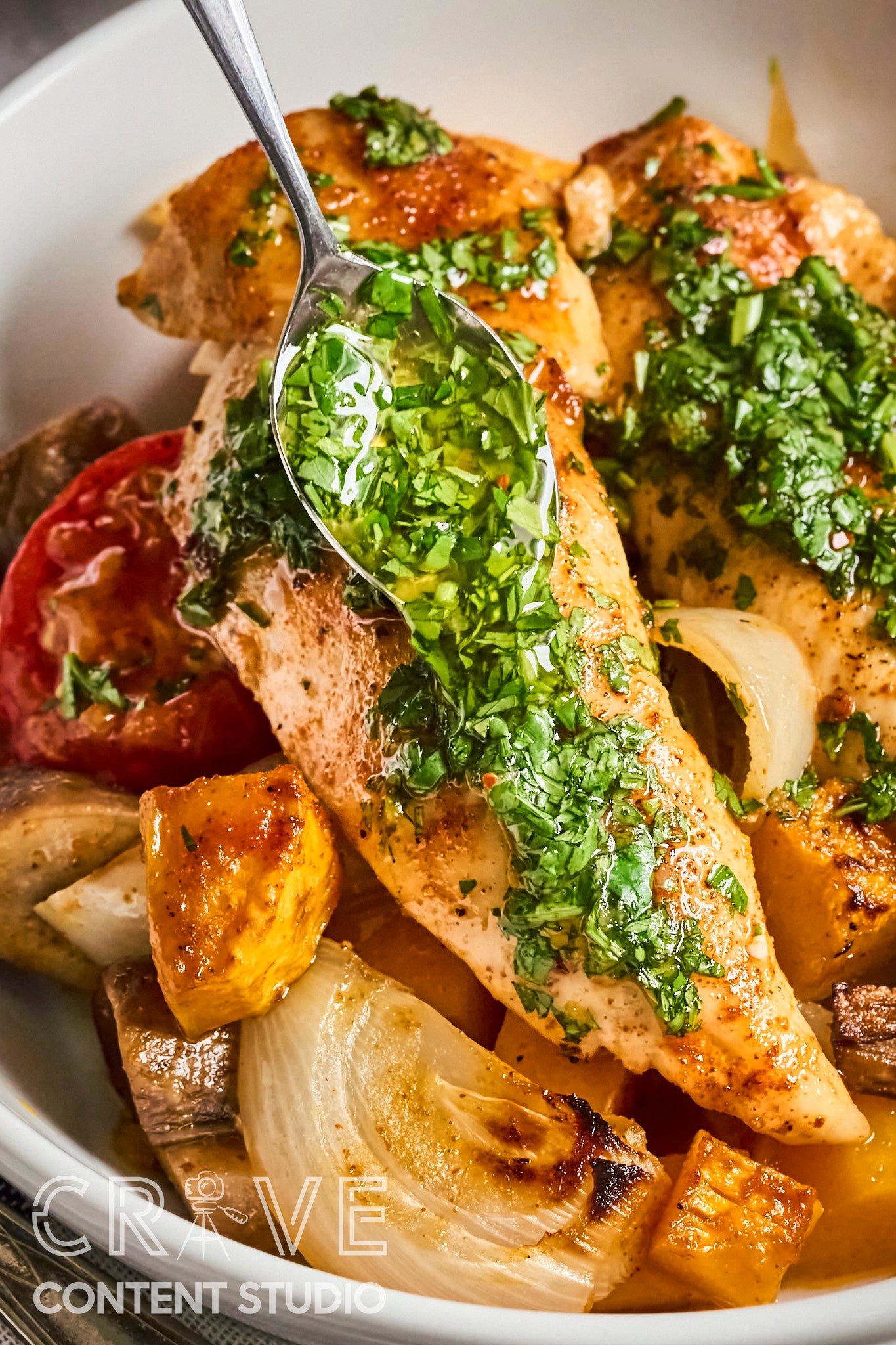 Baked Chicken & Veggies with Hot Honey Chimichurri
