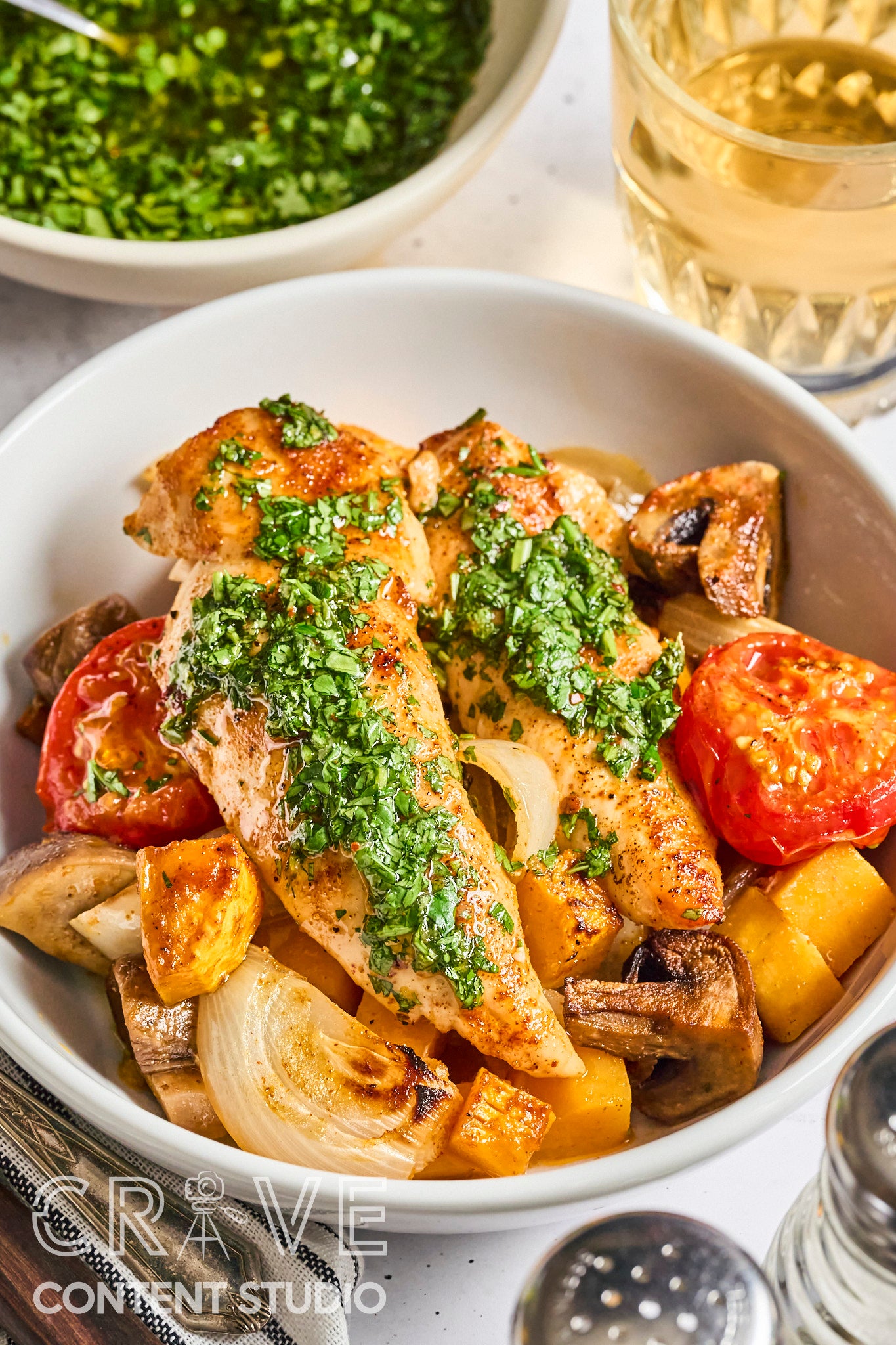 Baked Chicken & Veggies with Hot Honey Chimichurri