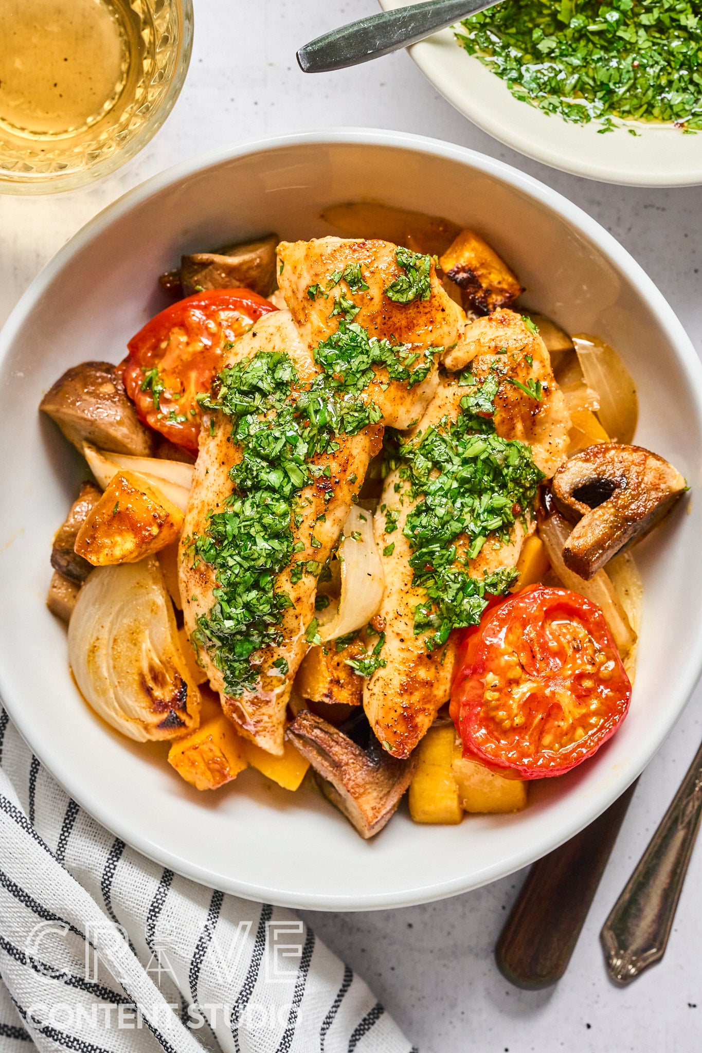 Baked Chicken & Veggies with Hot Honey Chimichurri
