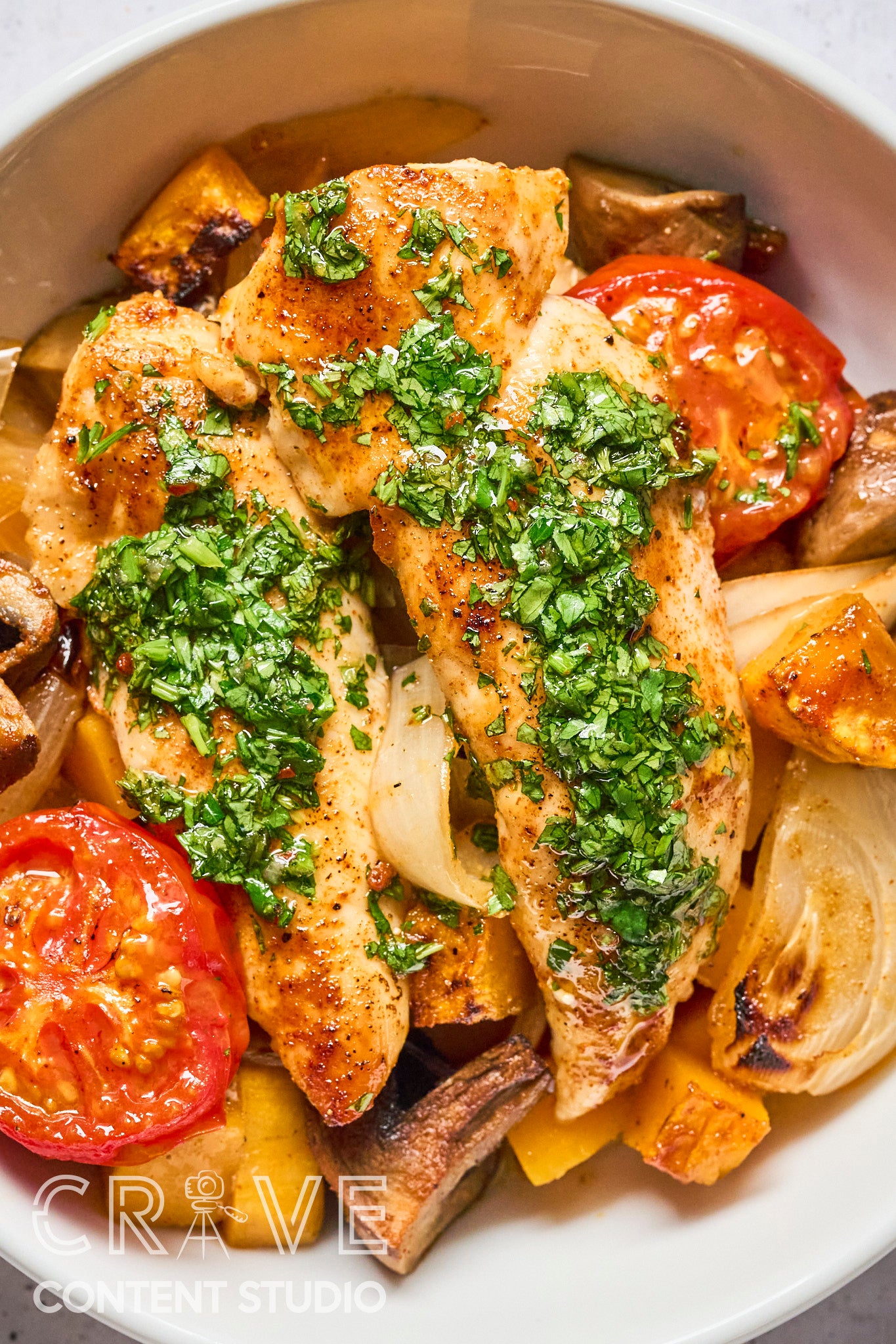 Baked Chicken & Veggies with Hot Honey Chimichurri