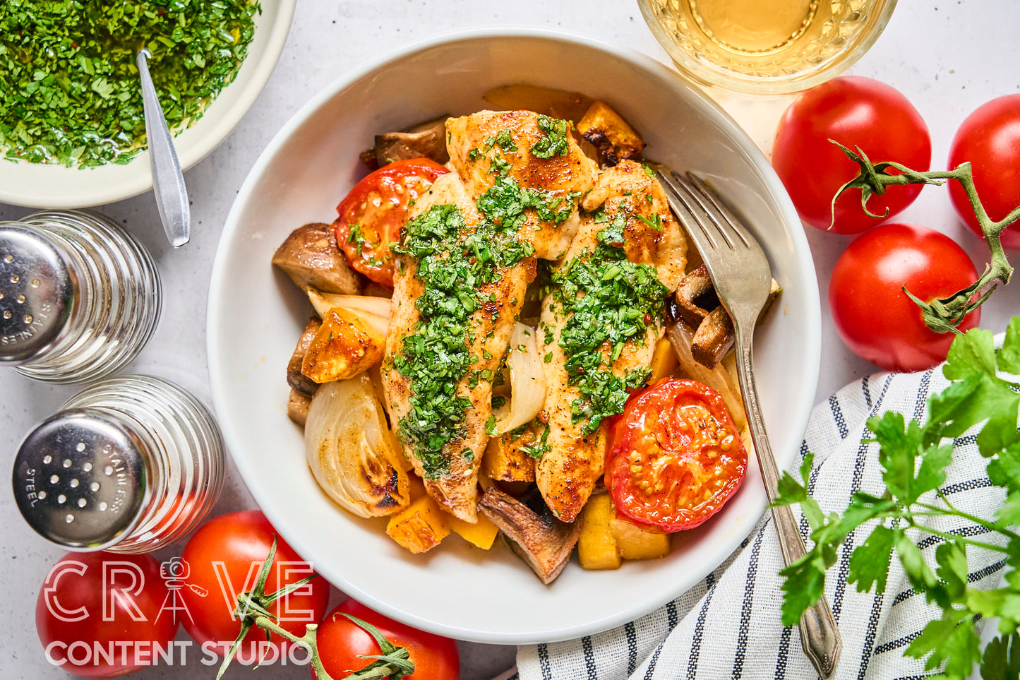 Baked Chicken & Veggies with Hot Honey Chimichurri