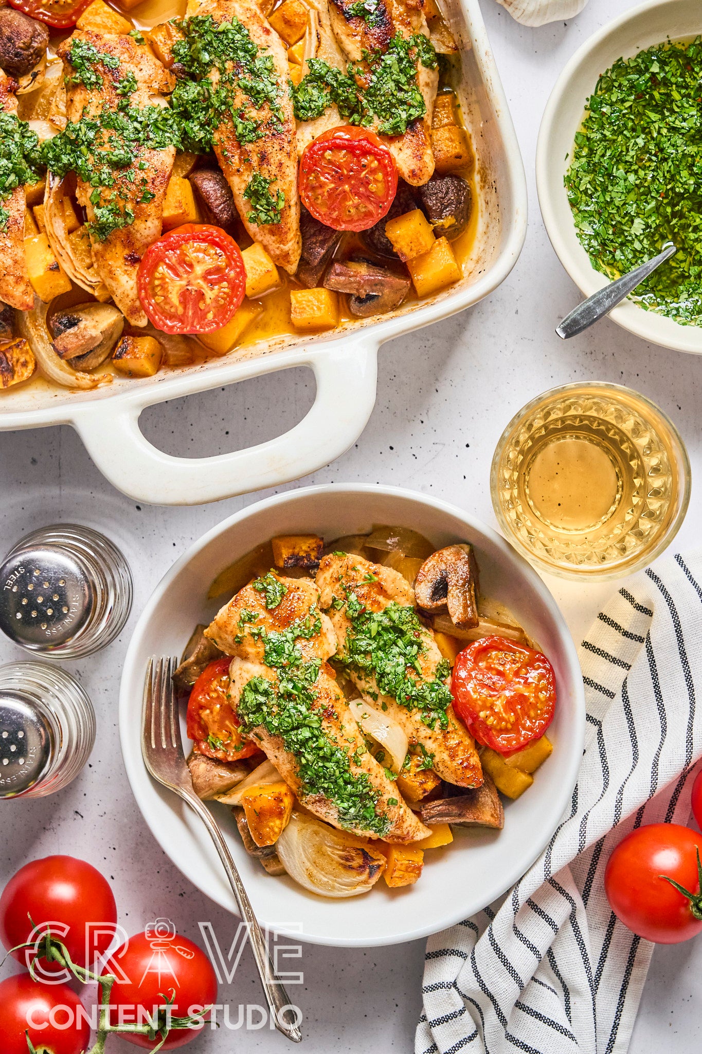 Baked Chicken & Veggies with Hot Honey Chimichurri