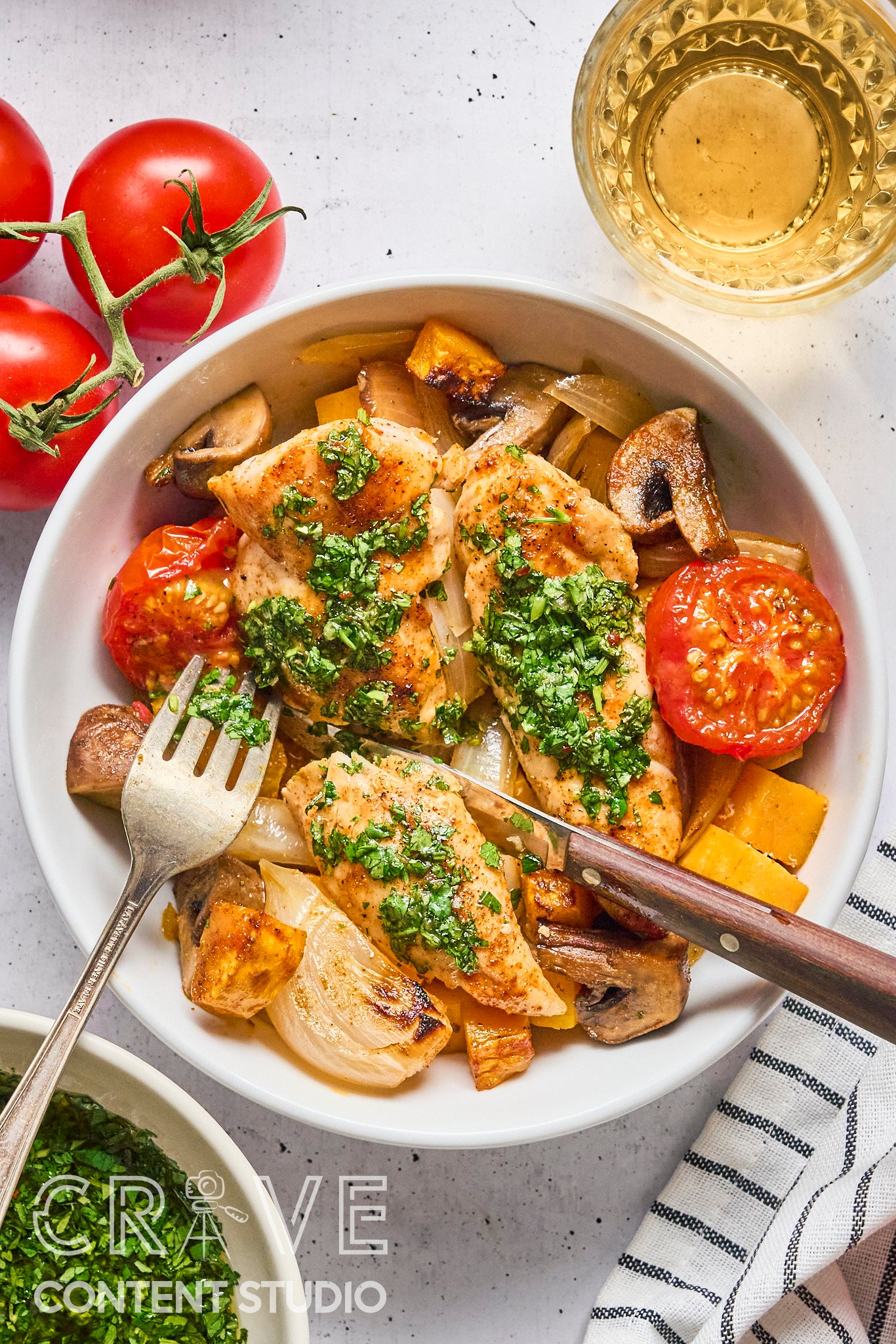 Baked Chicken & Veggies with Hot Honey Chimichurri