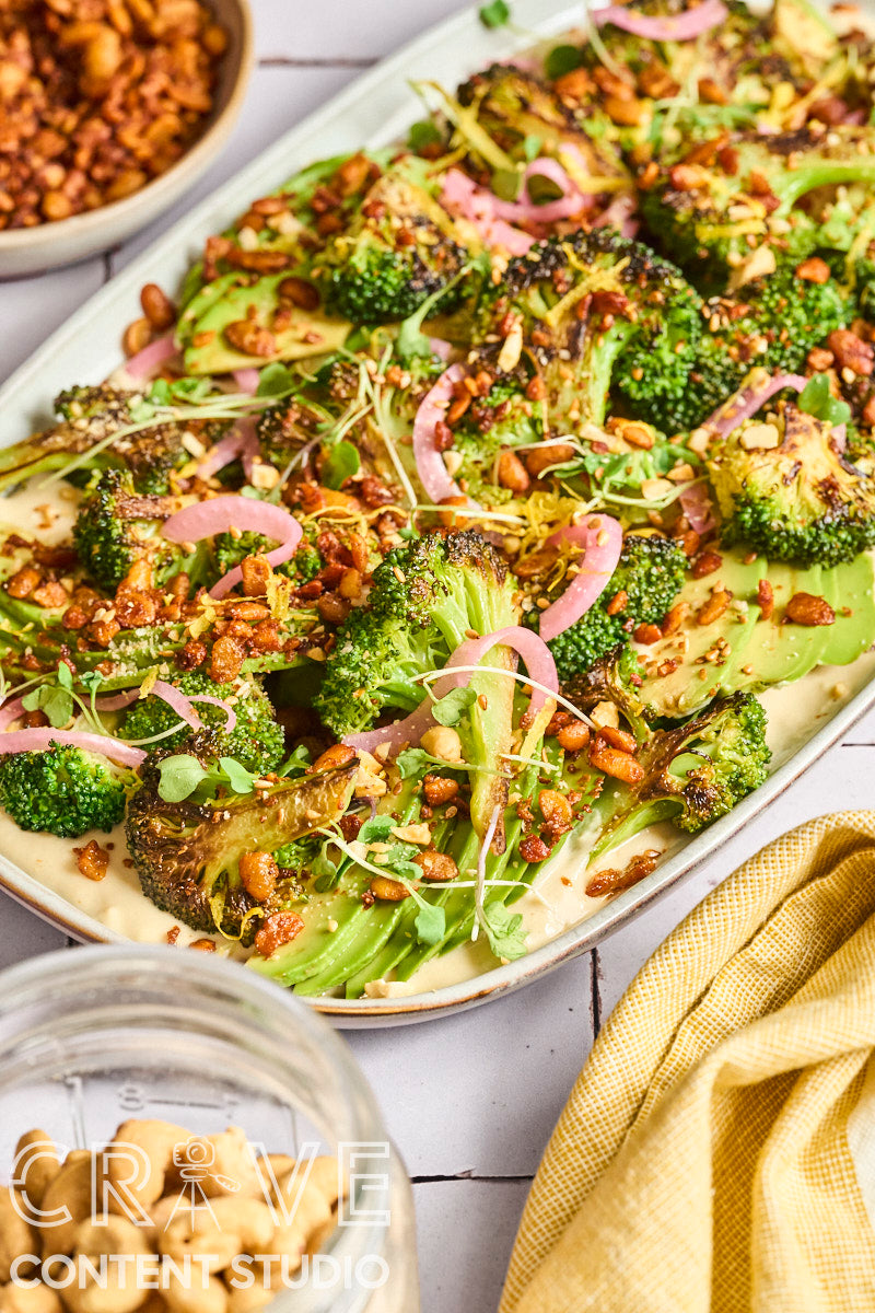 Seared Broccoli, Avocado & Crispy Tempeh Salad