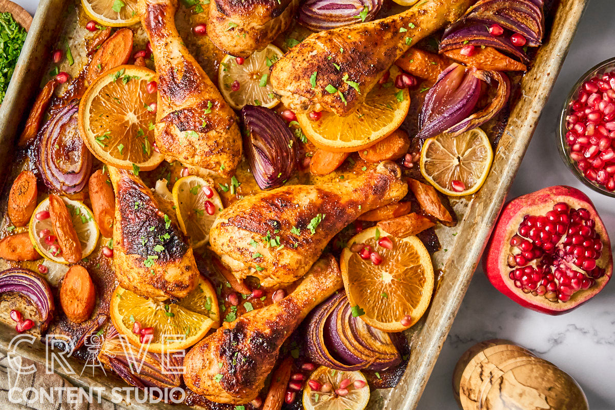 Sheet Pan Spiced Chicken with Citrus and Pomegranate