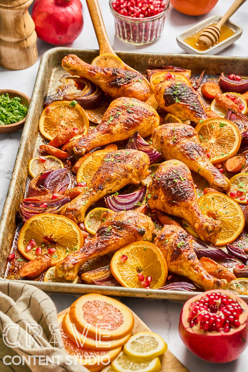Sheet Pan Spiced Chicken with Citrus and Pomegranate