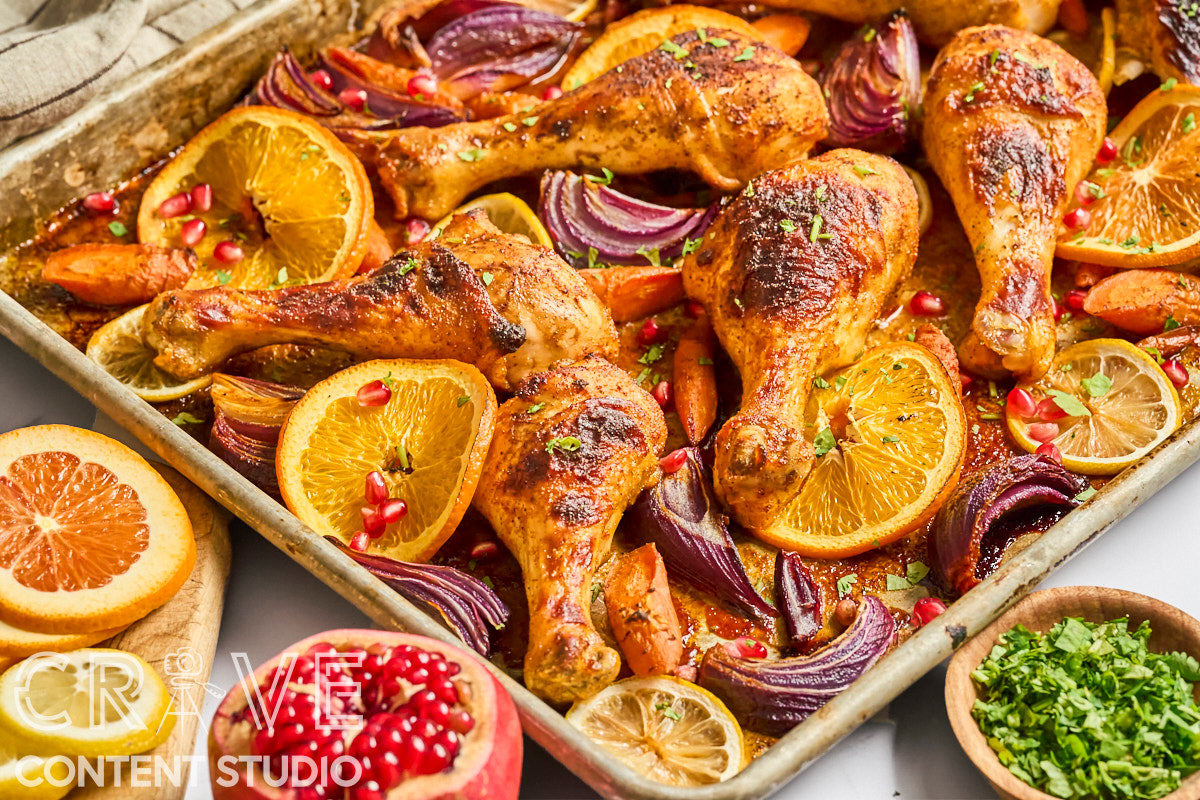 Sheet Pan Spiced Chicken with Citrus and Pomegranate
