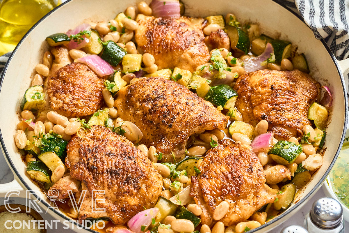 One-Pan Lemon-Herb Chicken with Zucchini & Cannellini Beans