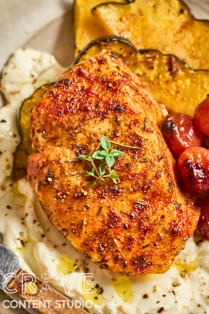 Roast Chicken with Grapes, Squash, and Ricotta