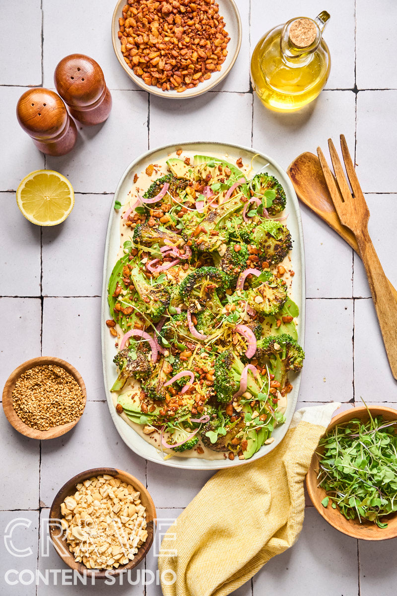 Seared Broccoli, Avocado & Crispy Tempeh Salad