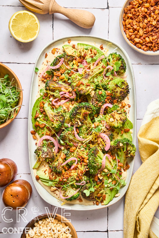 Seared Broccoli, Avocado & Crispy Tempeh Salad