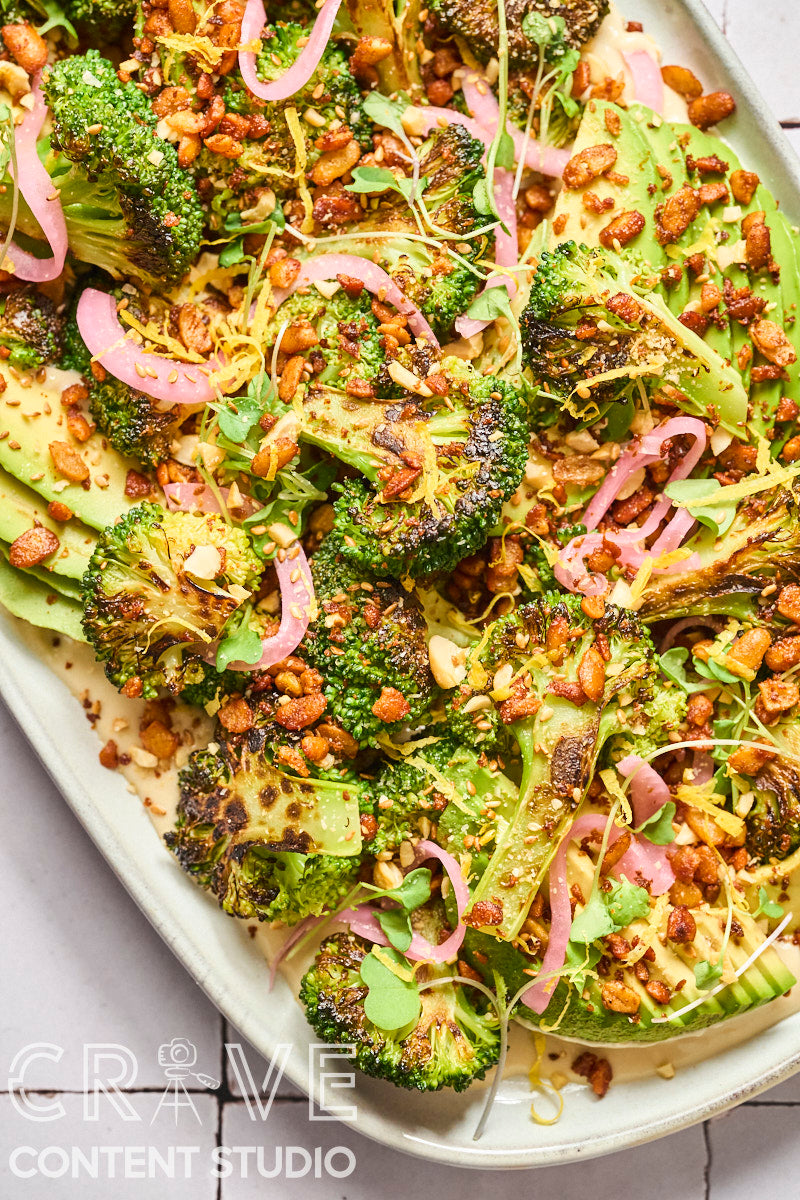 Seared Broccoli, Avocado & Crispy Tempeh Salad