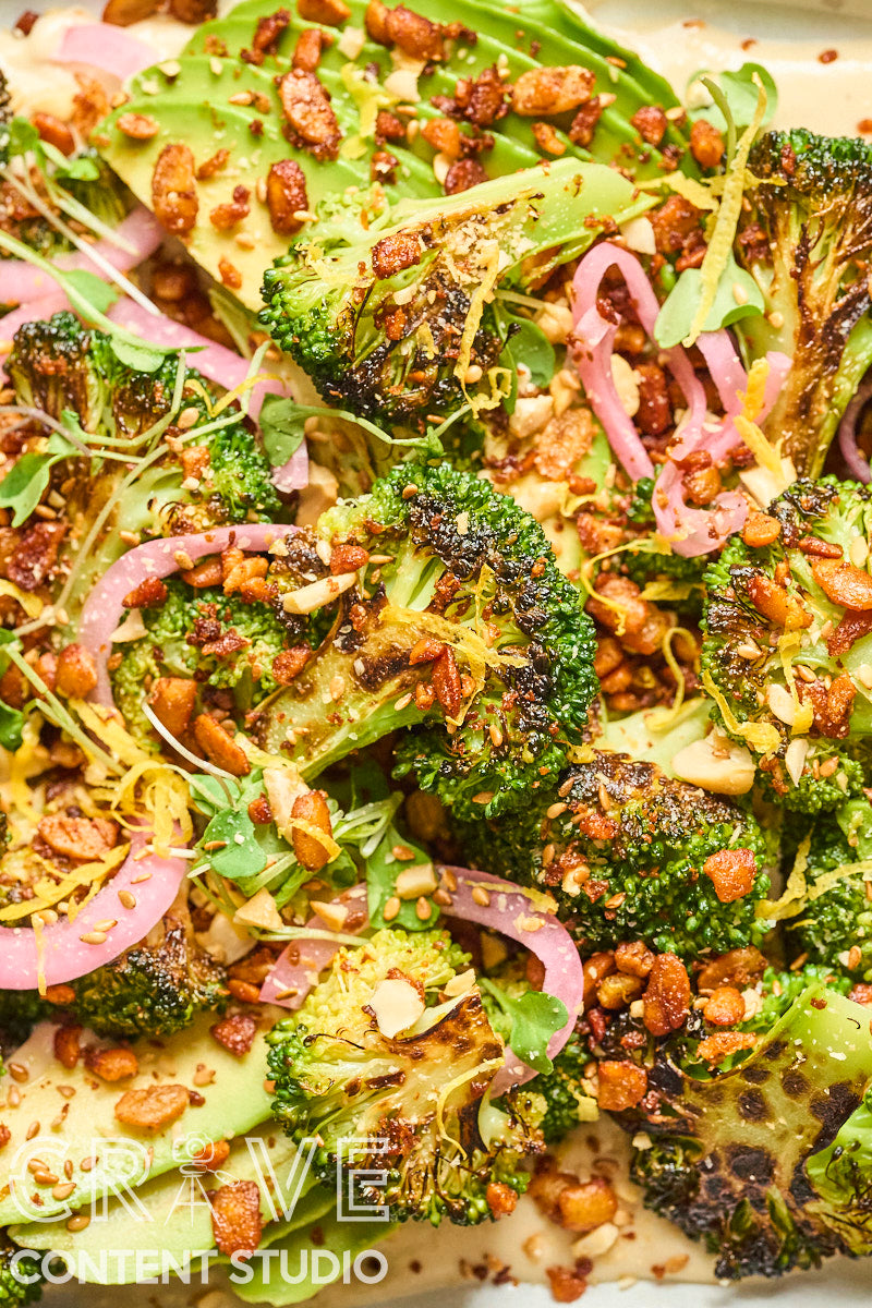 Seared Broccoli, Avocado & Crispy Tempeh Salad