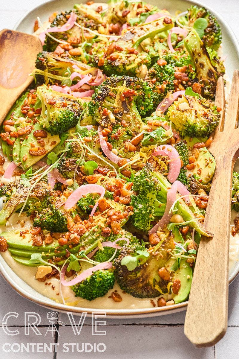 Seared Broccoli, Avocado & Crispy Tempeh Salad
