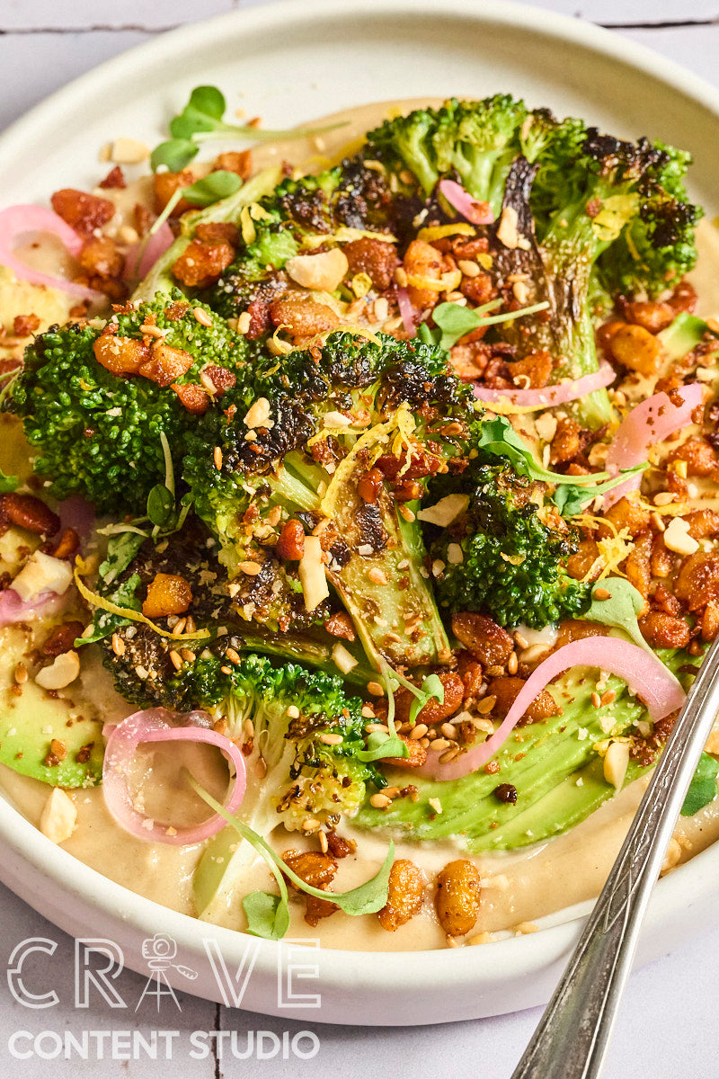 Seared Broccoli, Avocado & Crispy Tempeh Salad