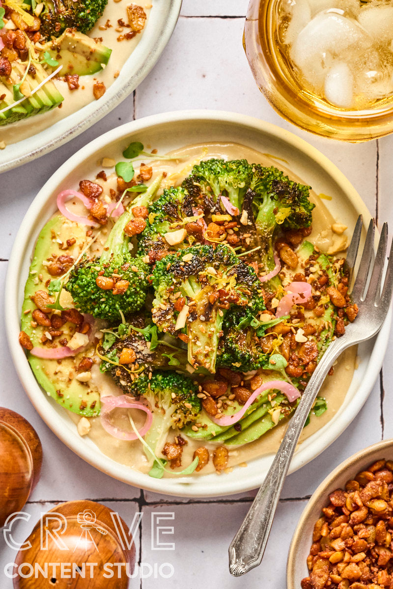 Seared Broccoli, Avocado & Crispy Tempeh Salad