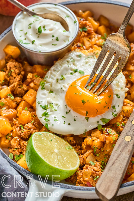 Sweet & Spicy Chorizo Hash & Eggs
