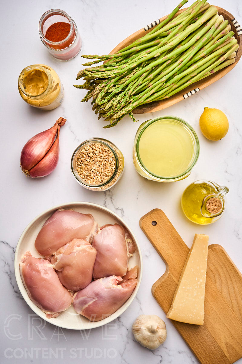 One-Pan Lemony Chicken with Farro and Asparagus