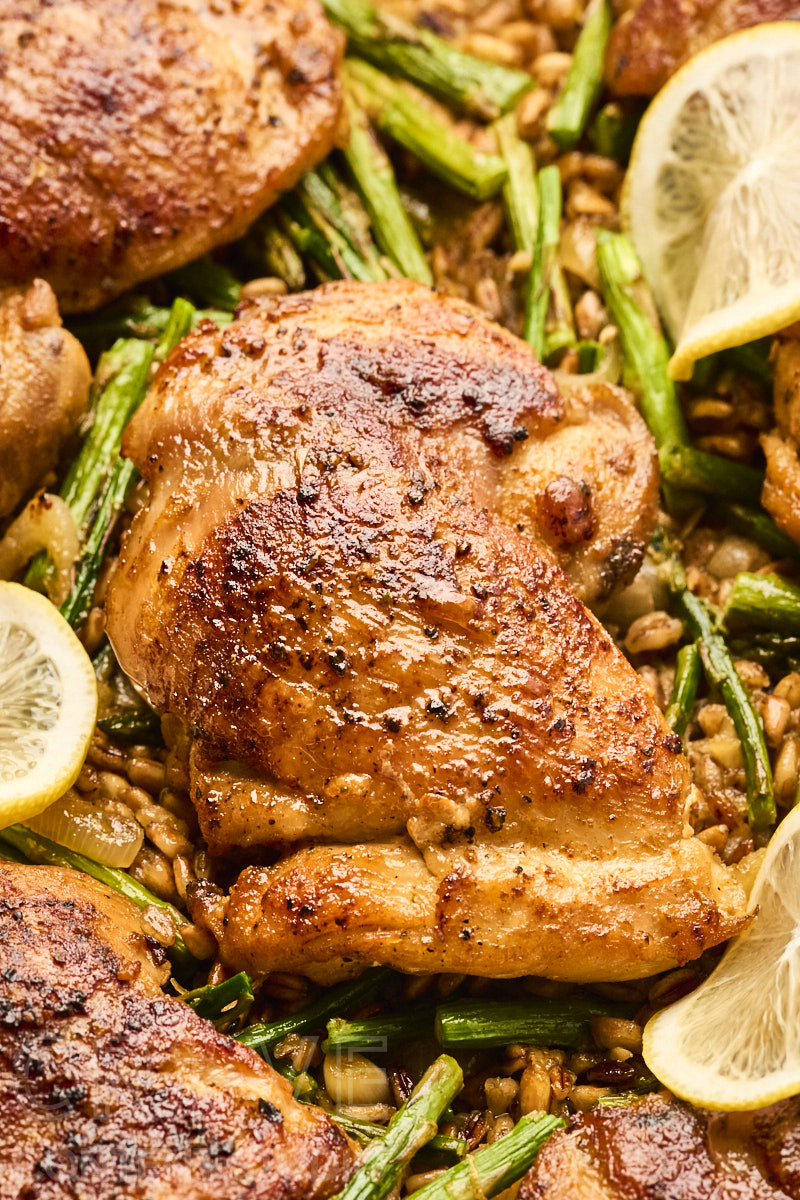 One-Pan Lemony Chicken with Farro and Asparagus