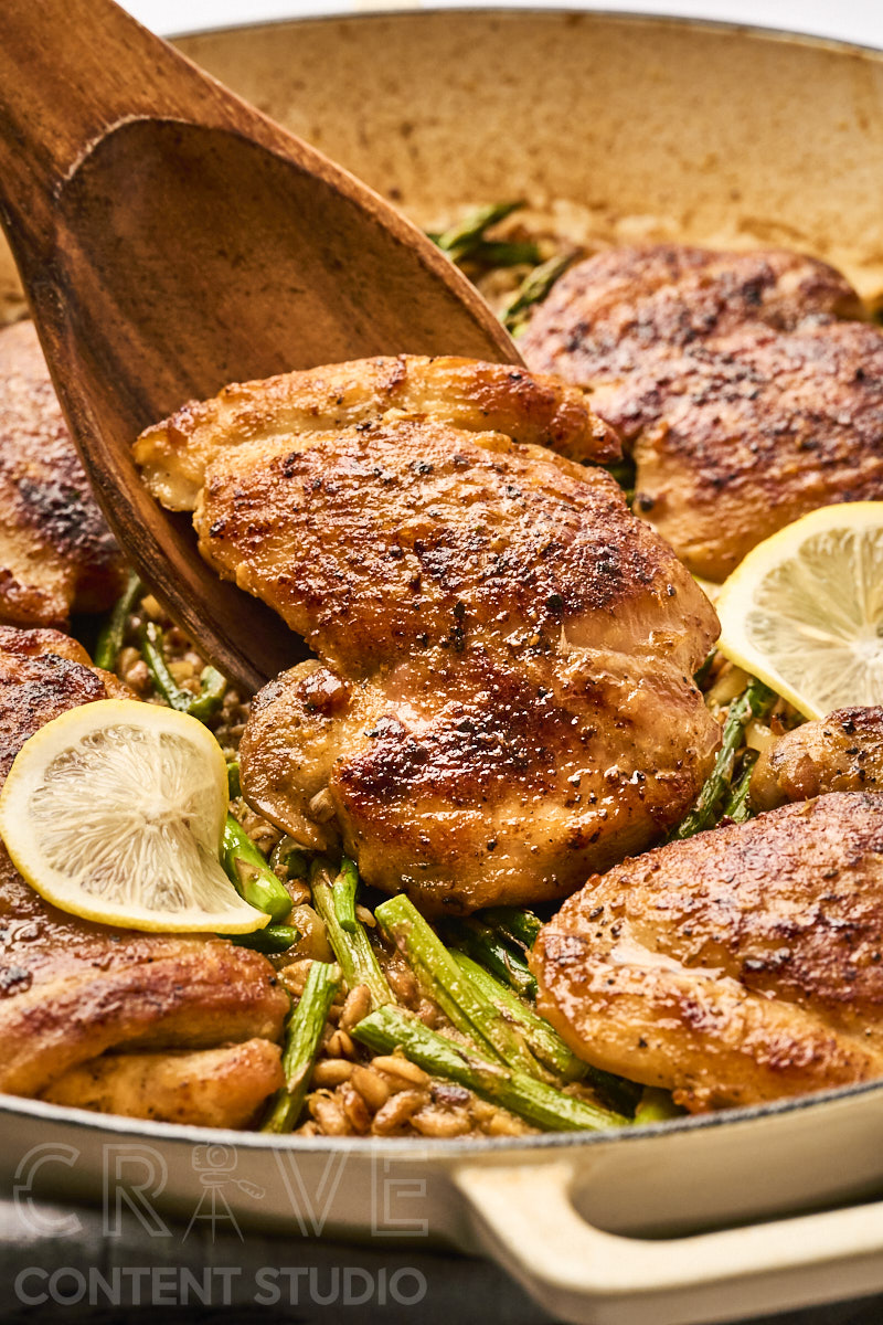 One-Pan Lemony Chicken with Farro and Asparagus