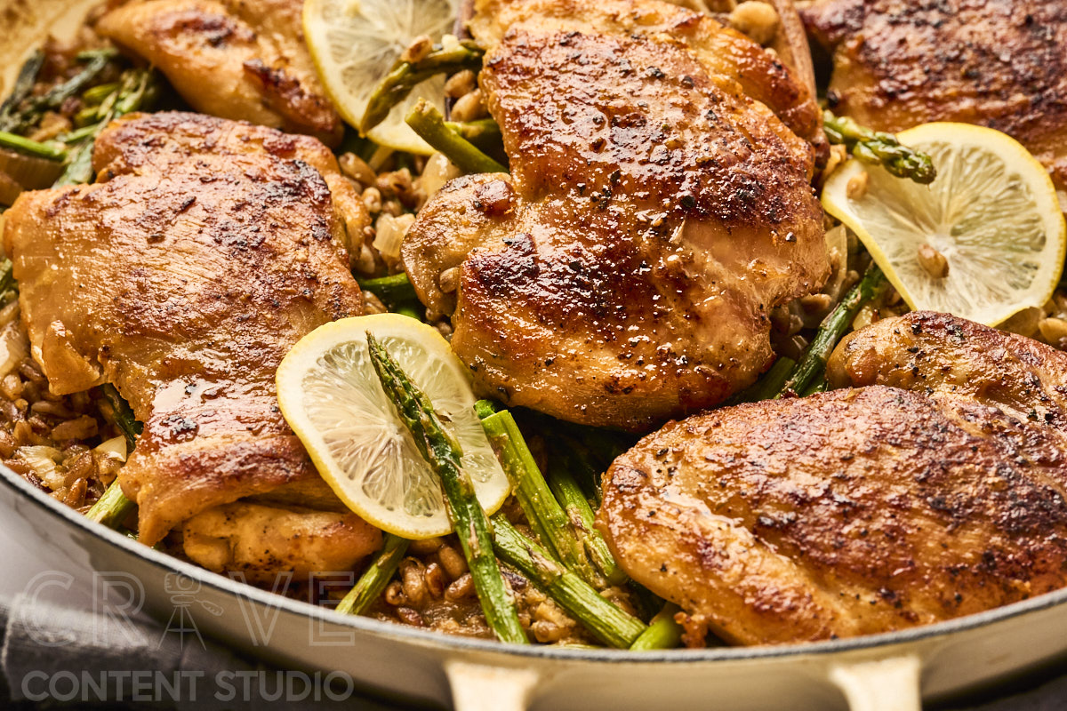 One-Pan Lemony Chicken with Farro and Asparagus