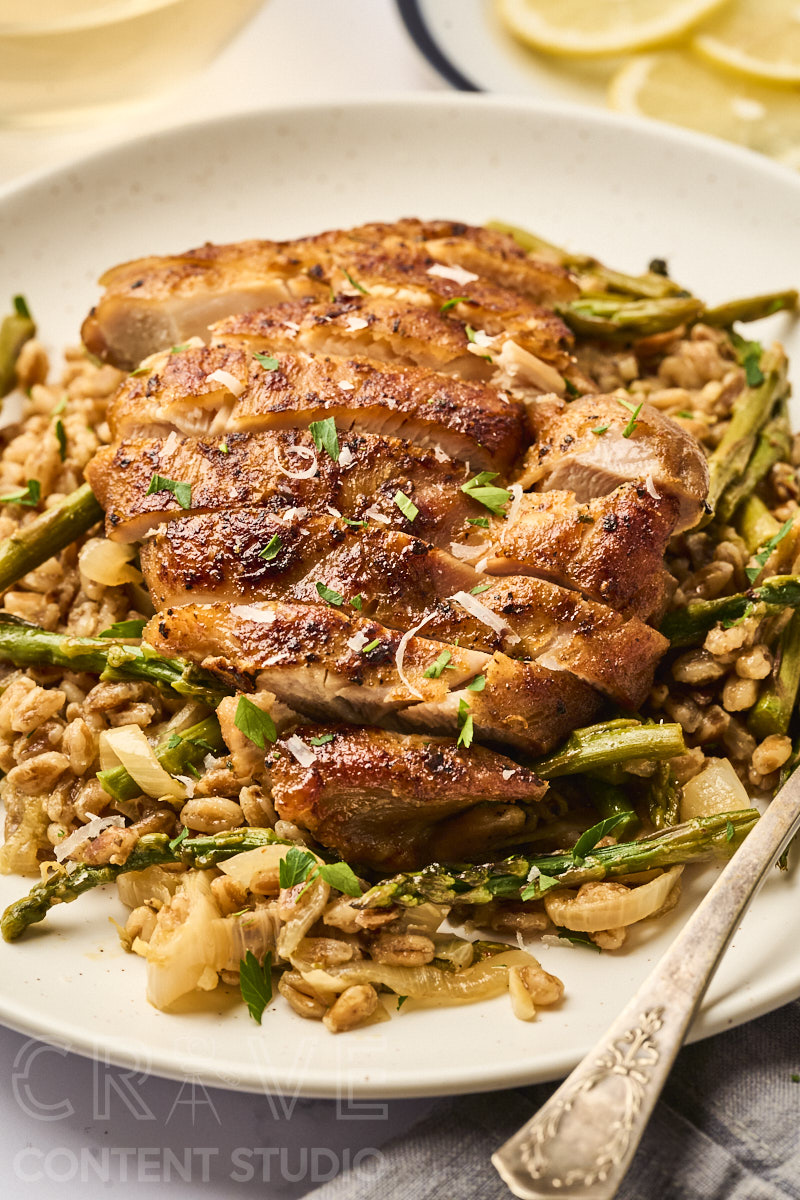 One-Pan Lemony Chicken with Farro and Asparagus