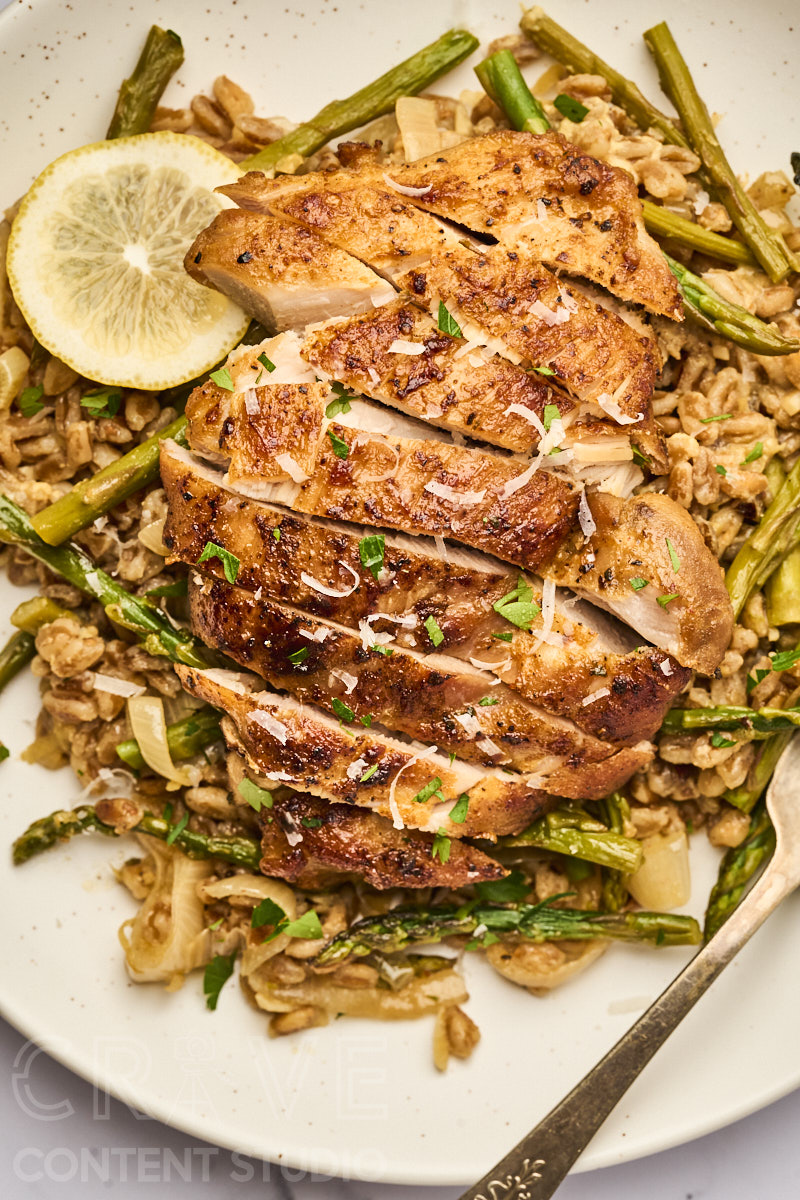 One-Pan Lemony Chicken with Farro and Asparagus