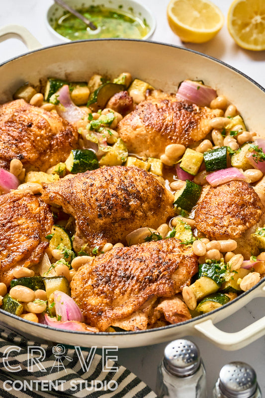 One-Pan Lemon-Herb Chicken with Zucchini & Cannellini Beans