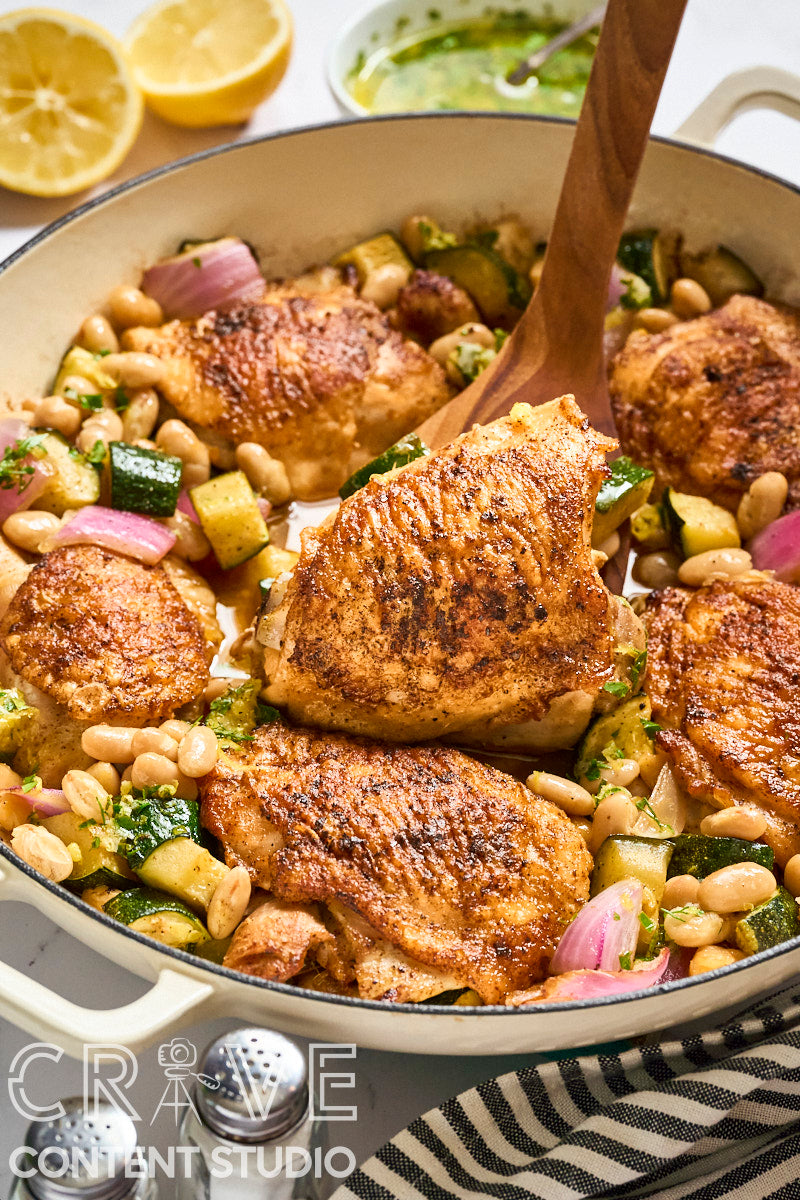 One-Pan Lemon-Herb Chicken with Zucchini & Cannellini Beans