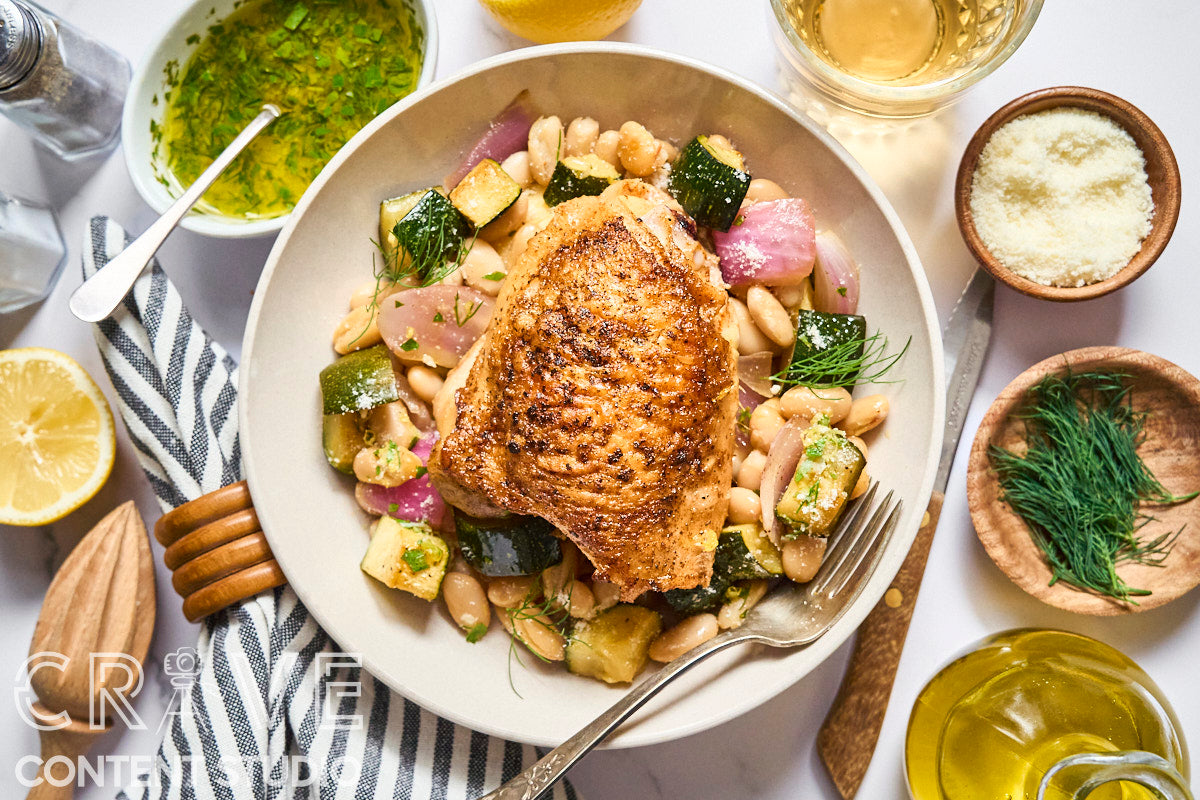 One-Pan Lemon-Herb Chicken with Zucchini & Cannellini Beans