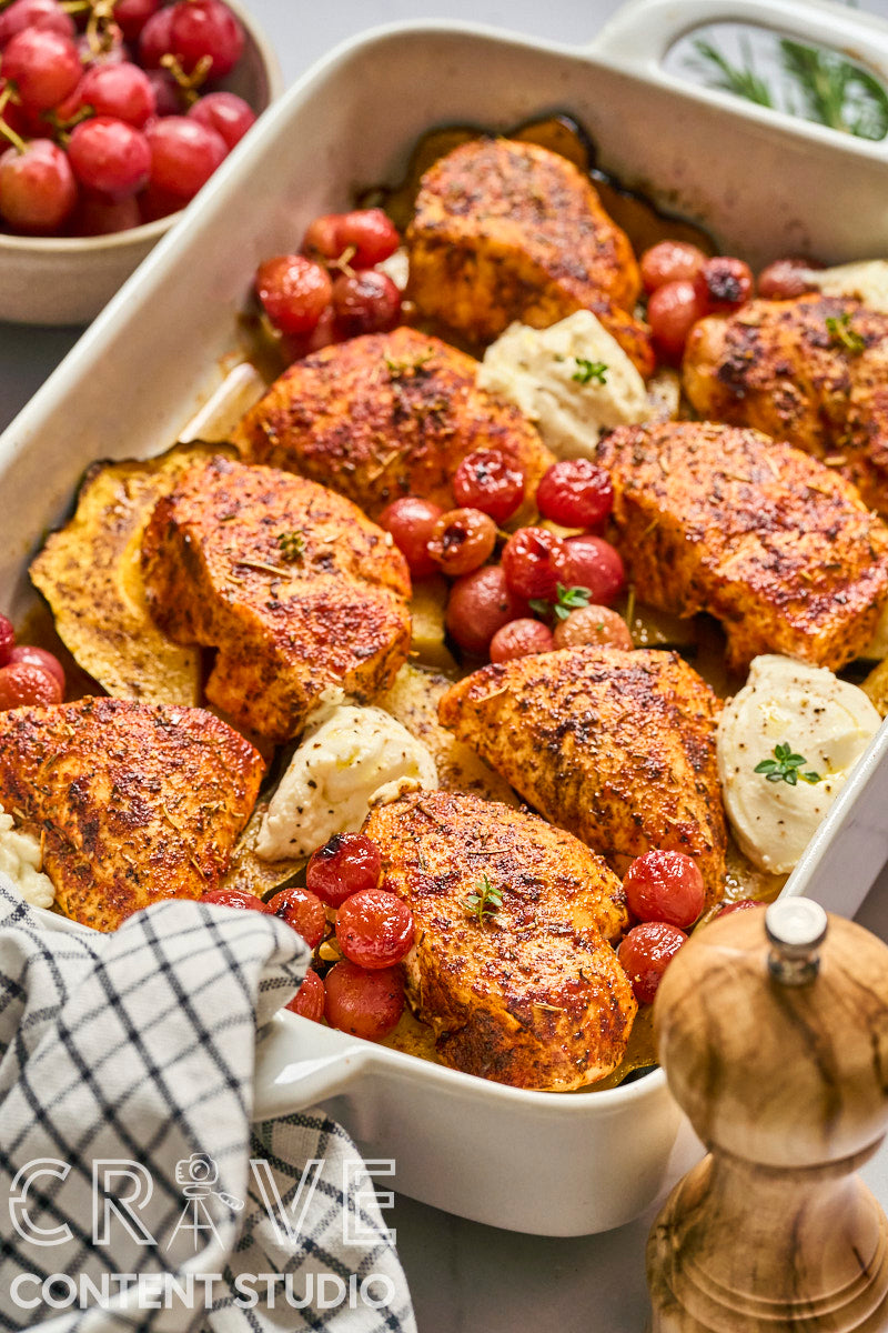 Roast Chicken with Grapes, Squash, and Ricotta
