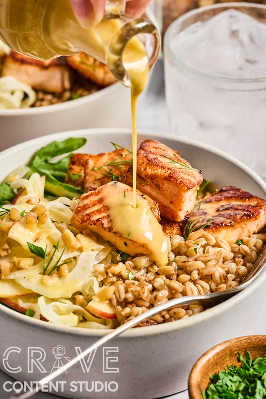 Mustard-Maple Salmon Bites + Grain Bowl