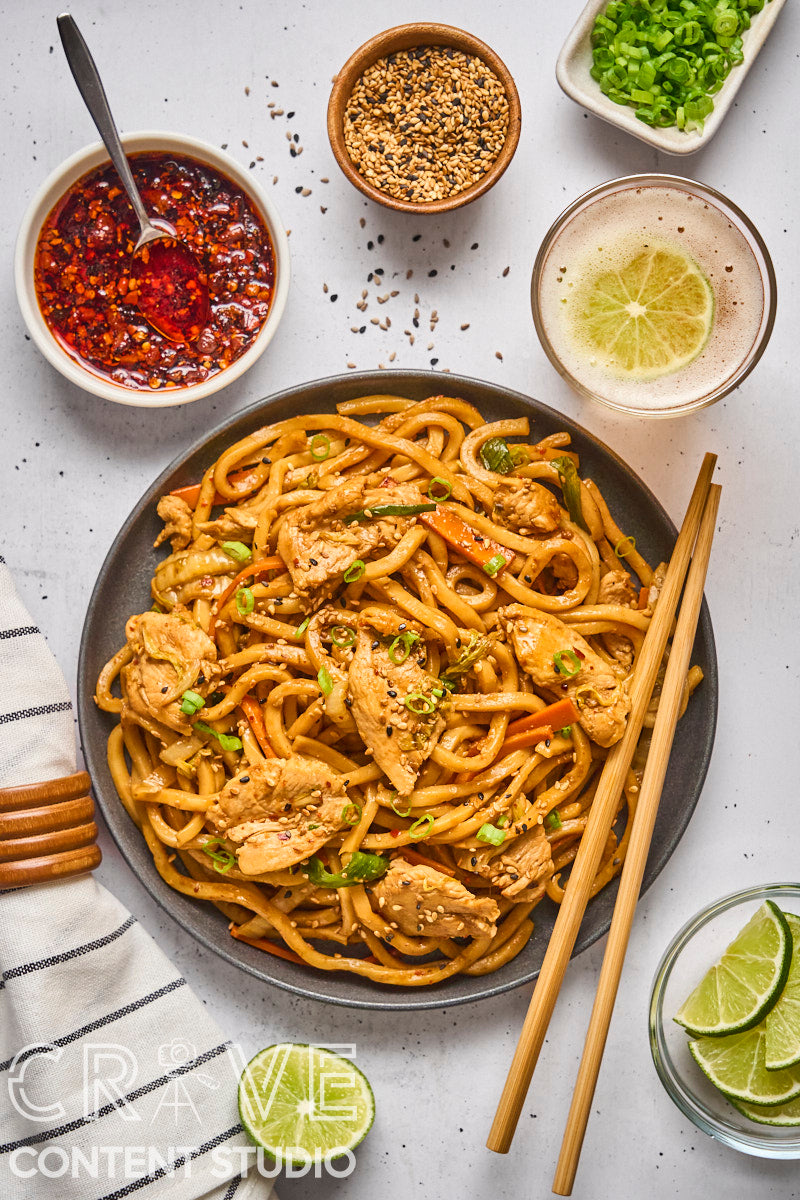 Spicy Ginger Udon Noodles with Chicken