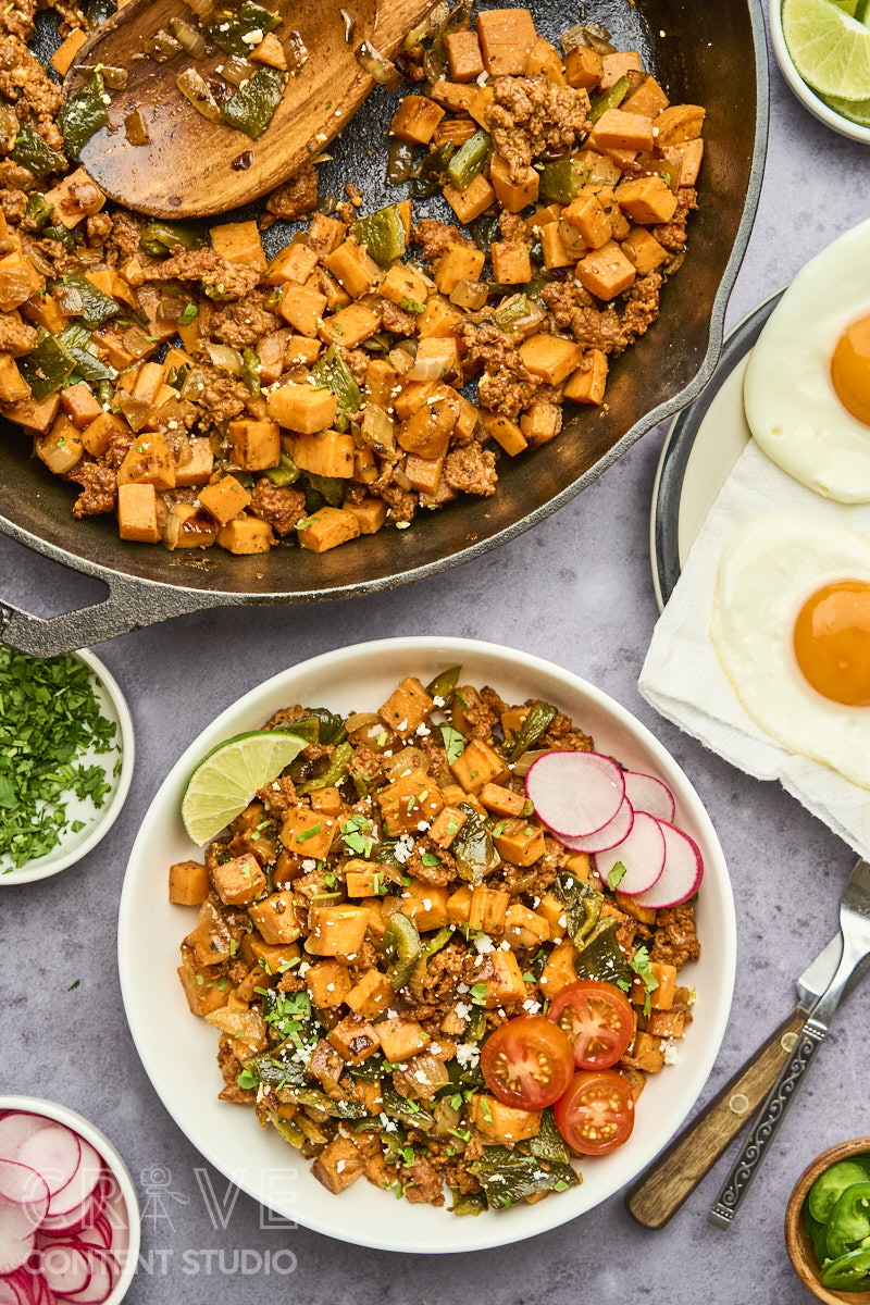 Sweet Potato Breakfast Hash with Chorizo and Poblanos