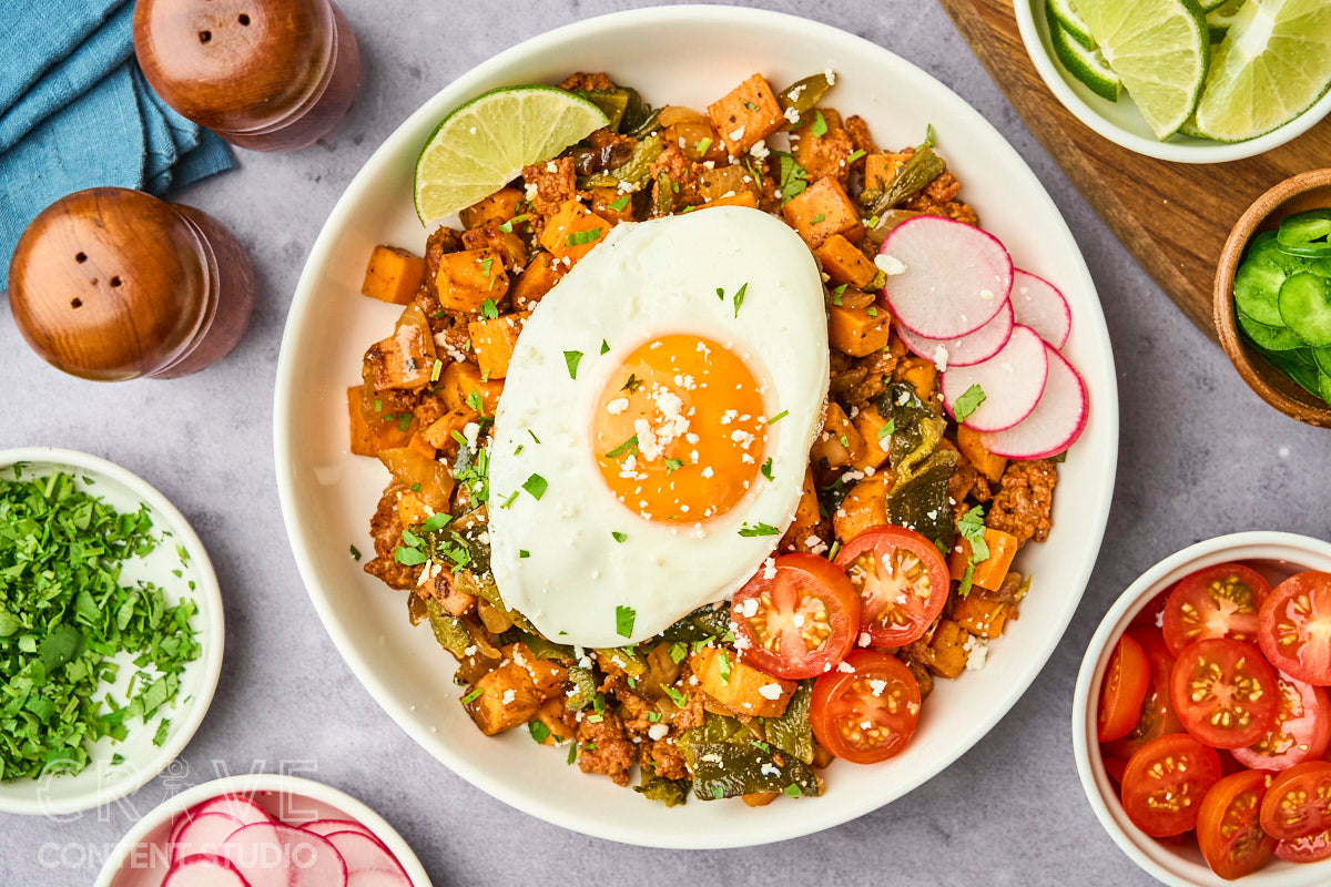 Sweet Potato Breakfast Hash with Chorizo and Poblanos