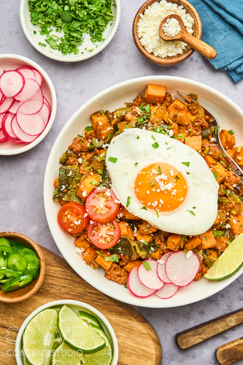 Sweet Potato Breakfast Hash with Chorizo and Poblanos