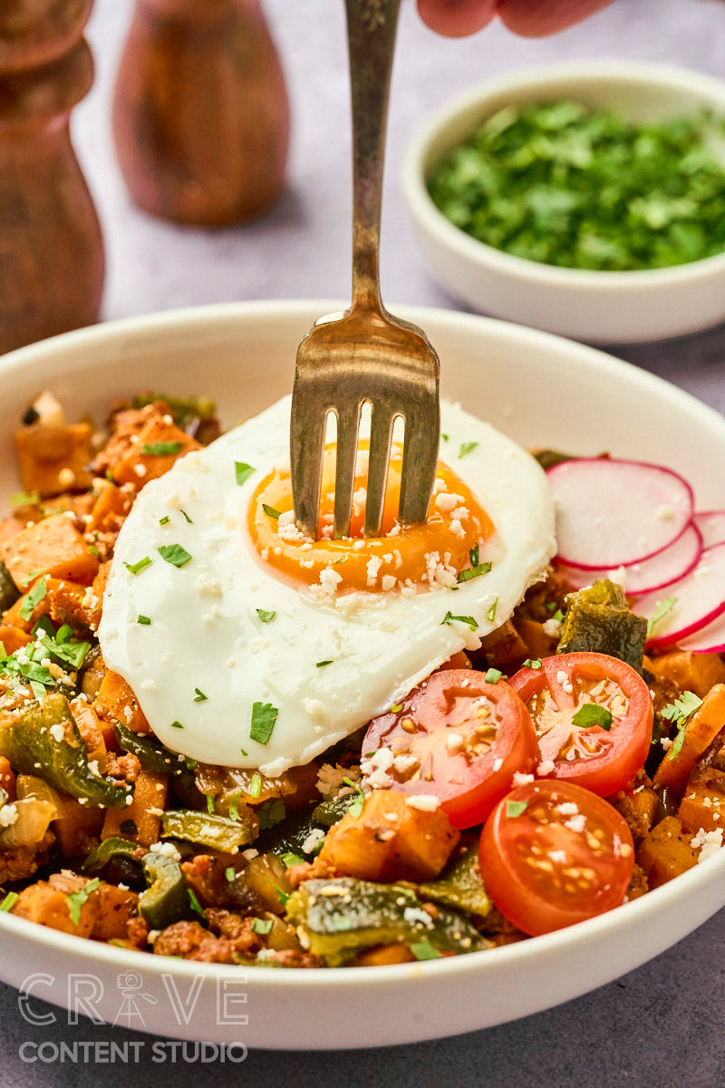 Sweet Potato Breakfast Hash with Chorizo and Poblanos