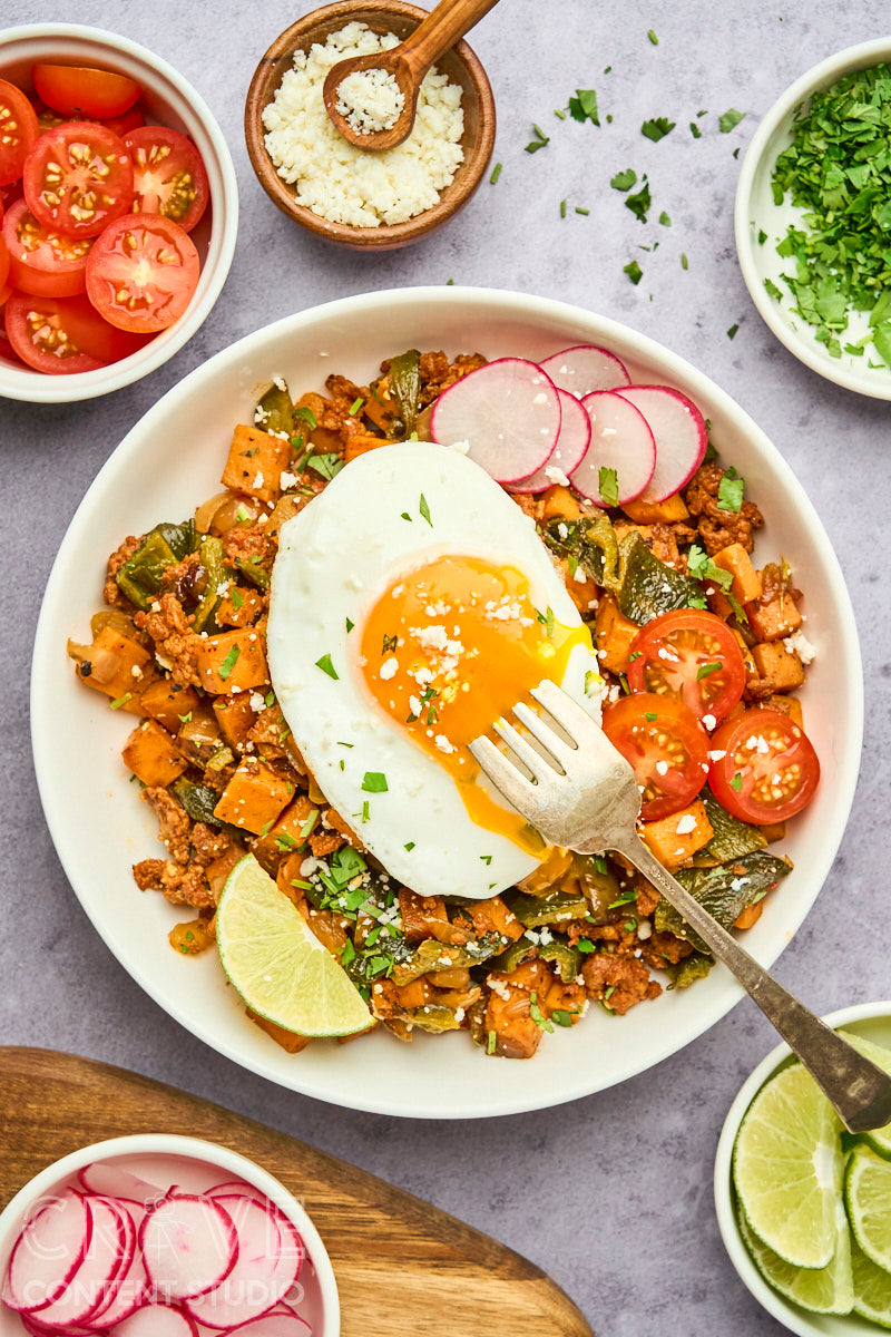 Sweet Potato Breakfast Hash with Chorizo and Poblanos