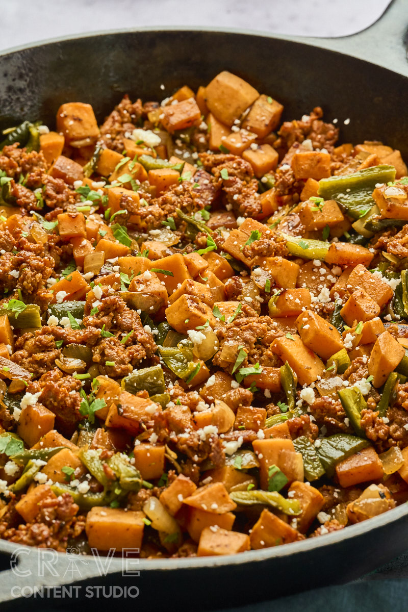 Sweet Potato Breakfast Hash with Chorizo and Poblanos